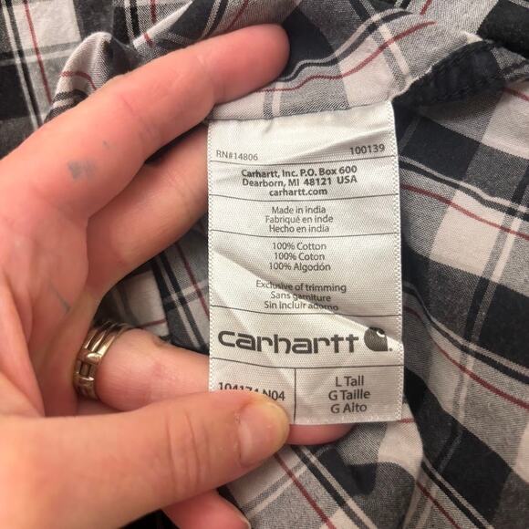 Carhartt Men’s Short Sleeve Button Down Shirt – Black White Plaid – Relaxed Fit - Picture 6 of 16